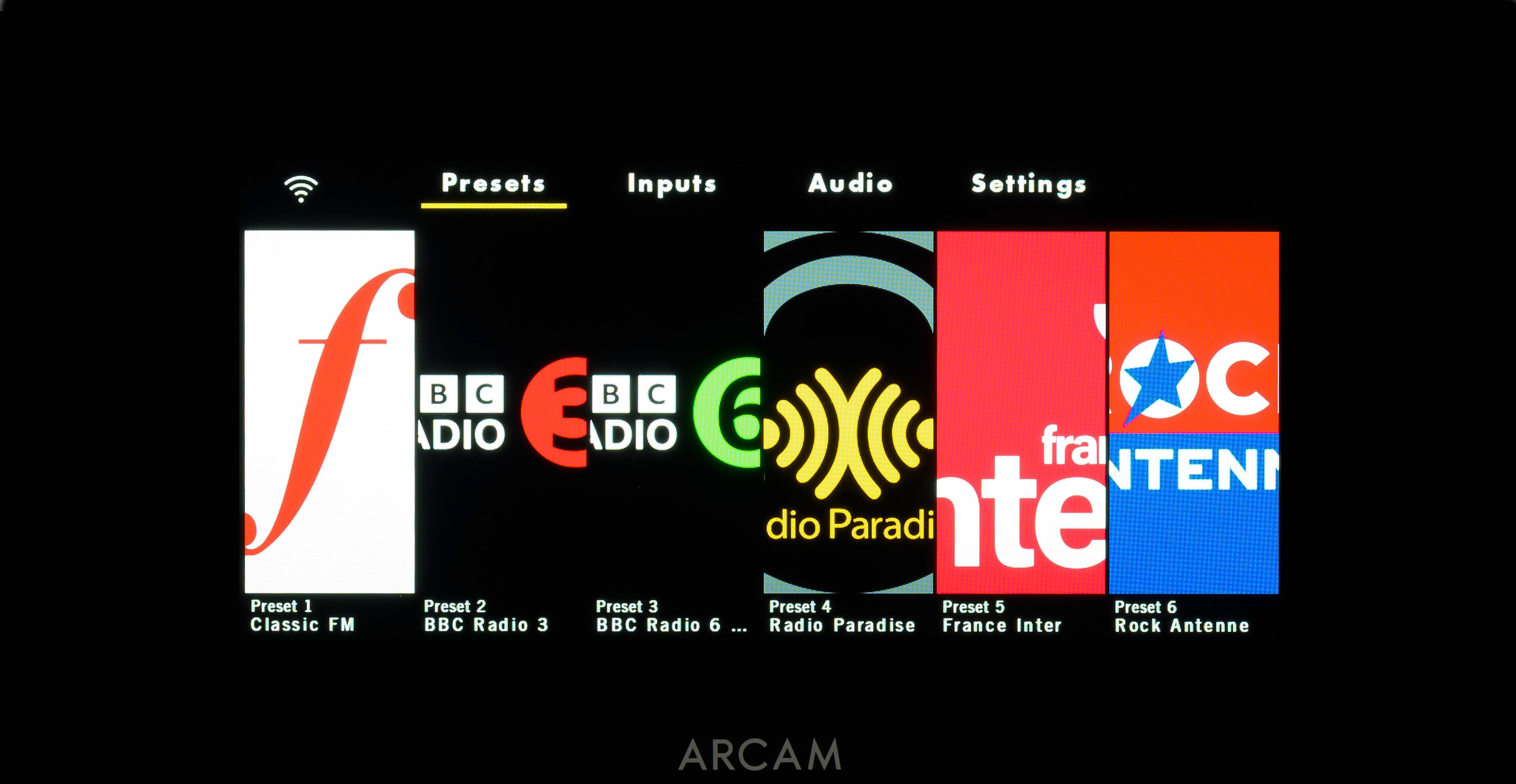 Presets:

1. Preset 1
2. Preset 2
3. Preset 3
4. Preset 4
5. Preset 5
6. Preset 6

Inputs:

1. Classic FM
2. BBC Radio 3
3. BBC Radio 6
4. France Inter
5. Rock Antenne

Audio Settings:

1. feC
2. fBc
3. Bc
4. S
5. 3Bc
6. 6C
7. ADIO
8. DIO
9. frai NTEN dio
10. Paradi te

Note: The text on the image is grouped and corrected to provide a clear and organized list of presets and audio settings.
