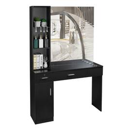 Winado - Professional Makeup Vanity Table Salon Styling Station with Mirror, Drawer, Storage Cabinet, Hair Dryer Holders for Home - Black