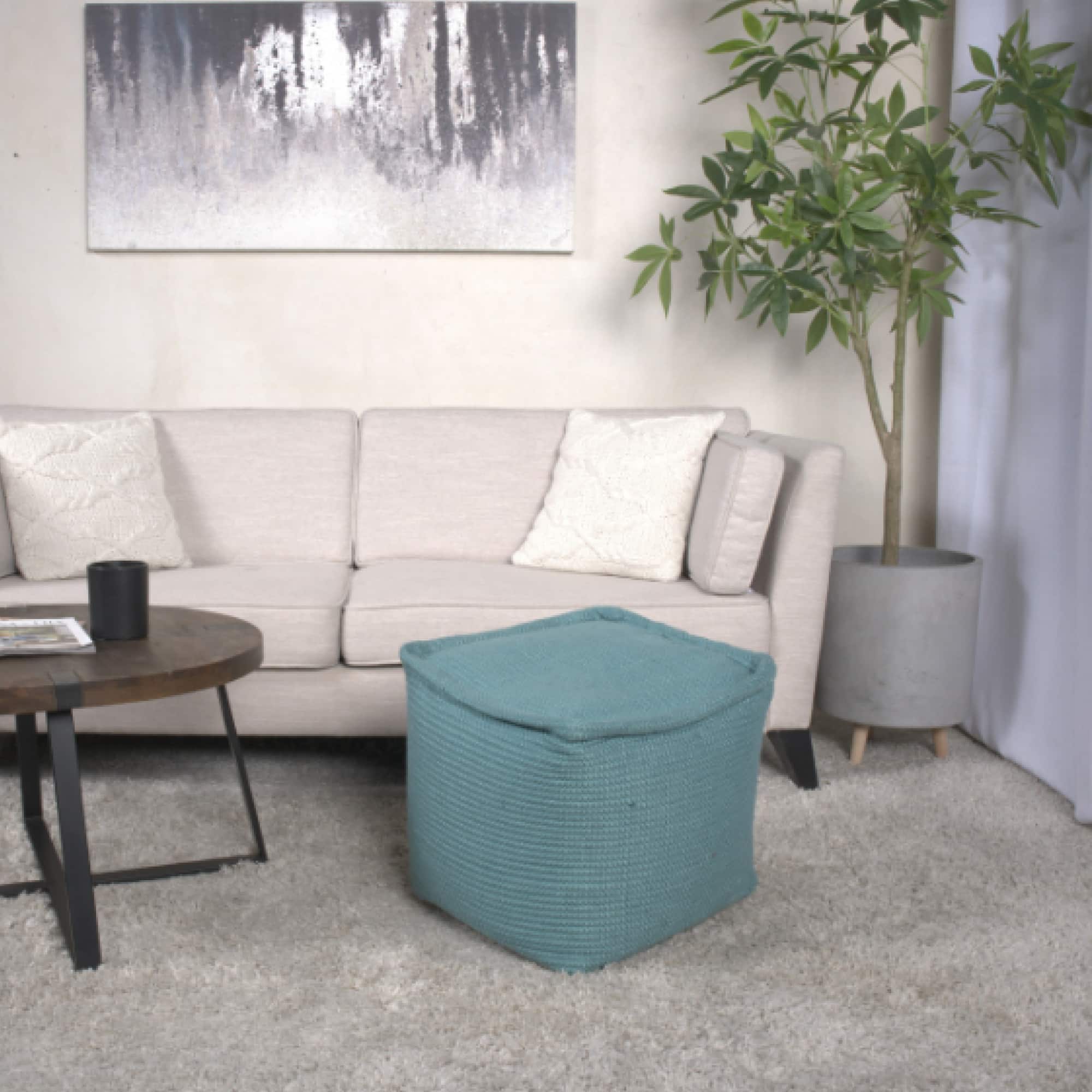 GOODSILO - Handcrafted Square Pouf Ottoman Floor Cushion Stylish Home Decor Accent Piece - Teal