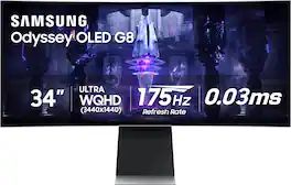 Samsung - 34" Odyssey OLED G8 Curved WQHD FreeSync Premium Pro Smart Gaming Monitor with HDR400, (Micro DP, Micro HDMI, USB) - Silver
