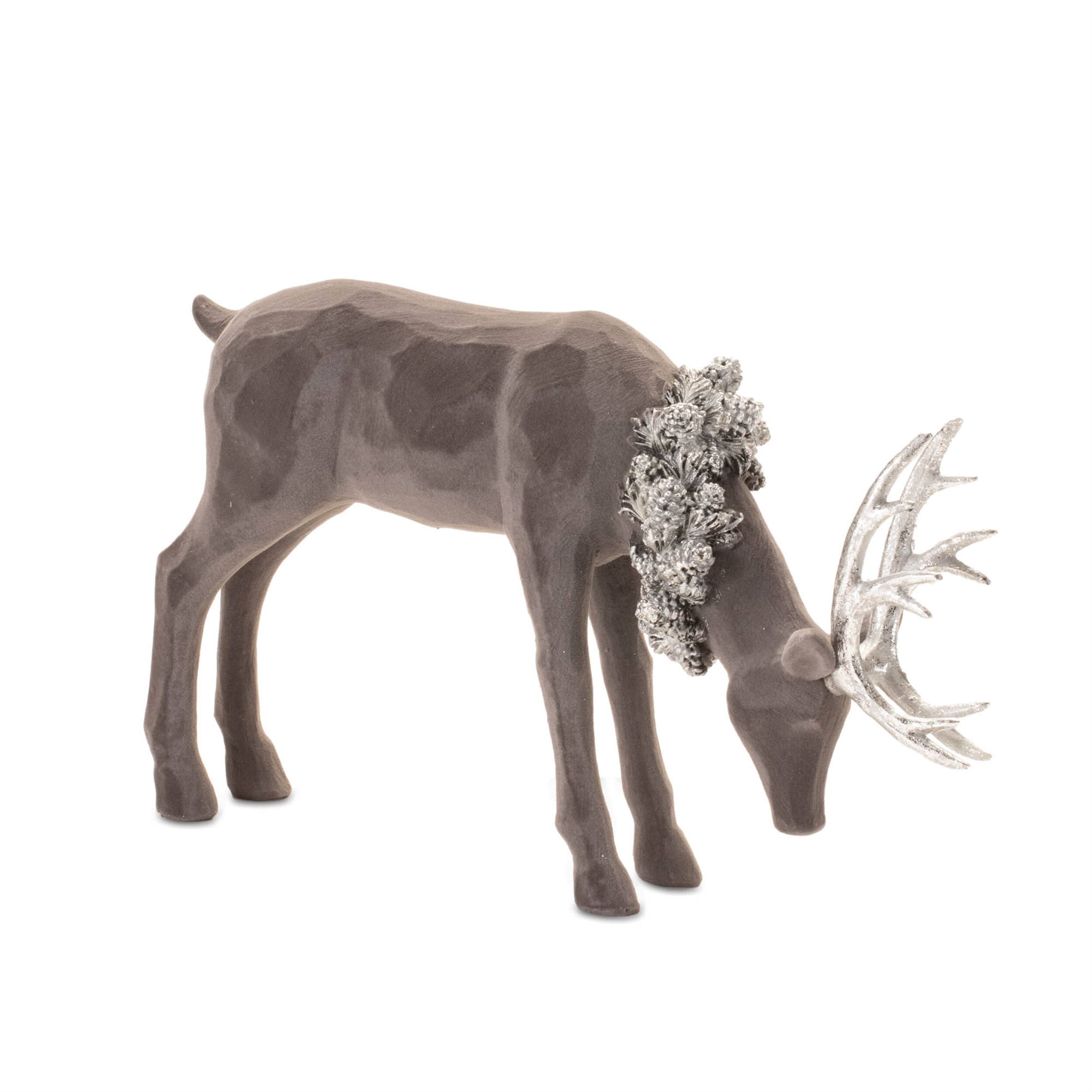 Angle. BreeBe - Velvet Holiday Deer Figurine (Set of 2) - Gray.