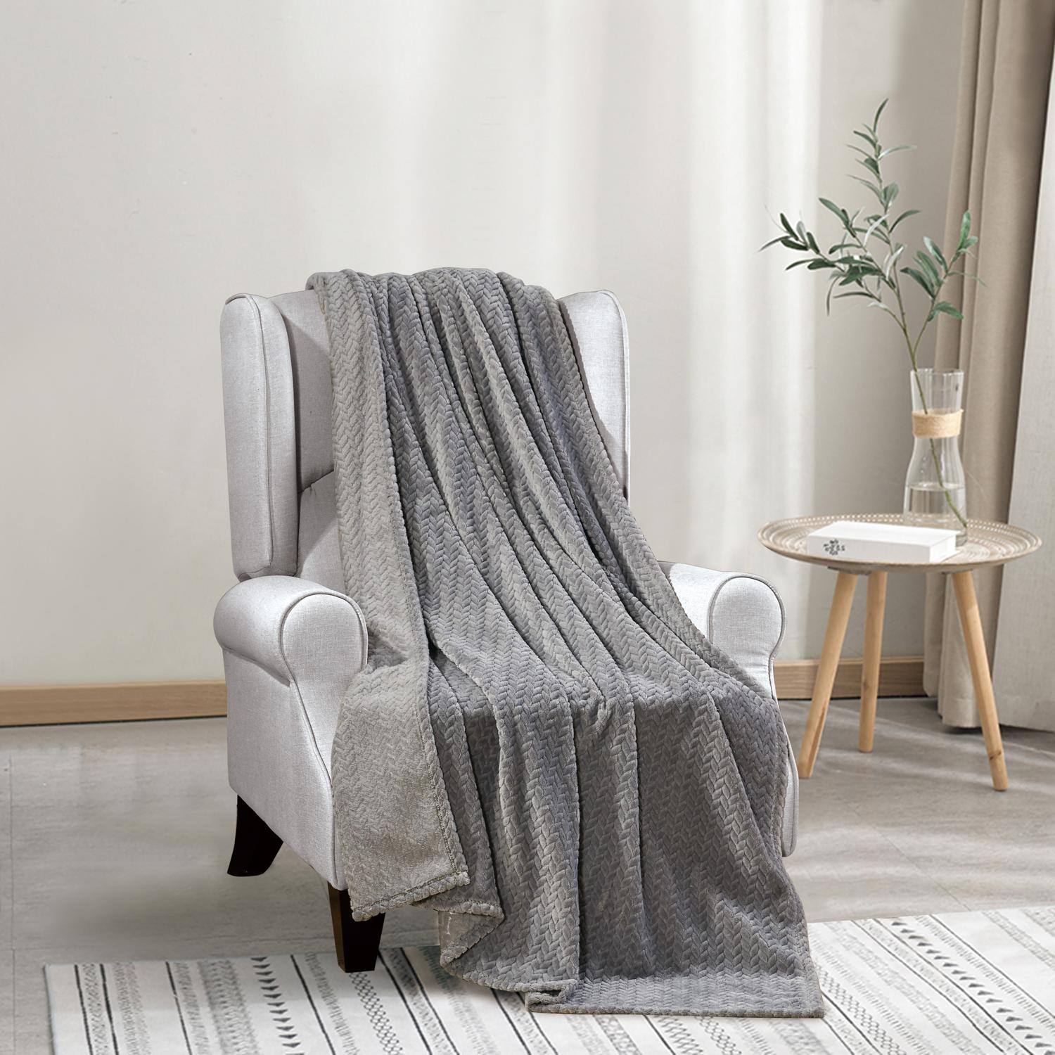 Alt View 1. Noble House - Plazatex Chevron Plush All Season Decorative Throw Blanket 50" x70" Grey - Grey.