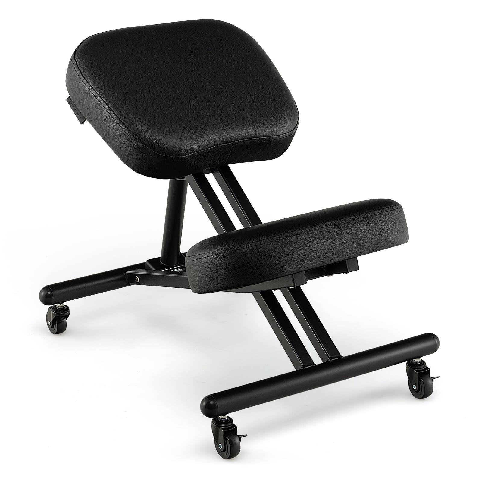 Front. Costway - Ergonomic Kneeling Adjustable Stool Chair with Lockable Universal Wheels - Black.
