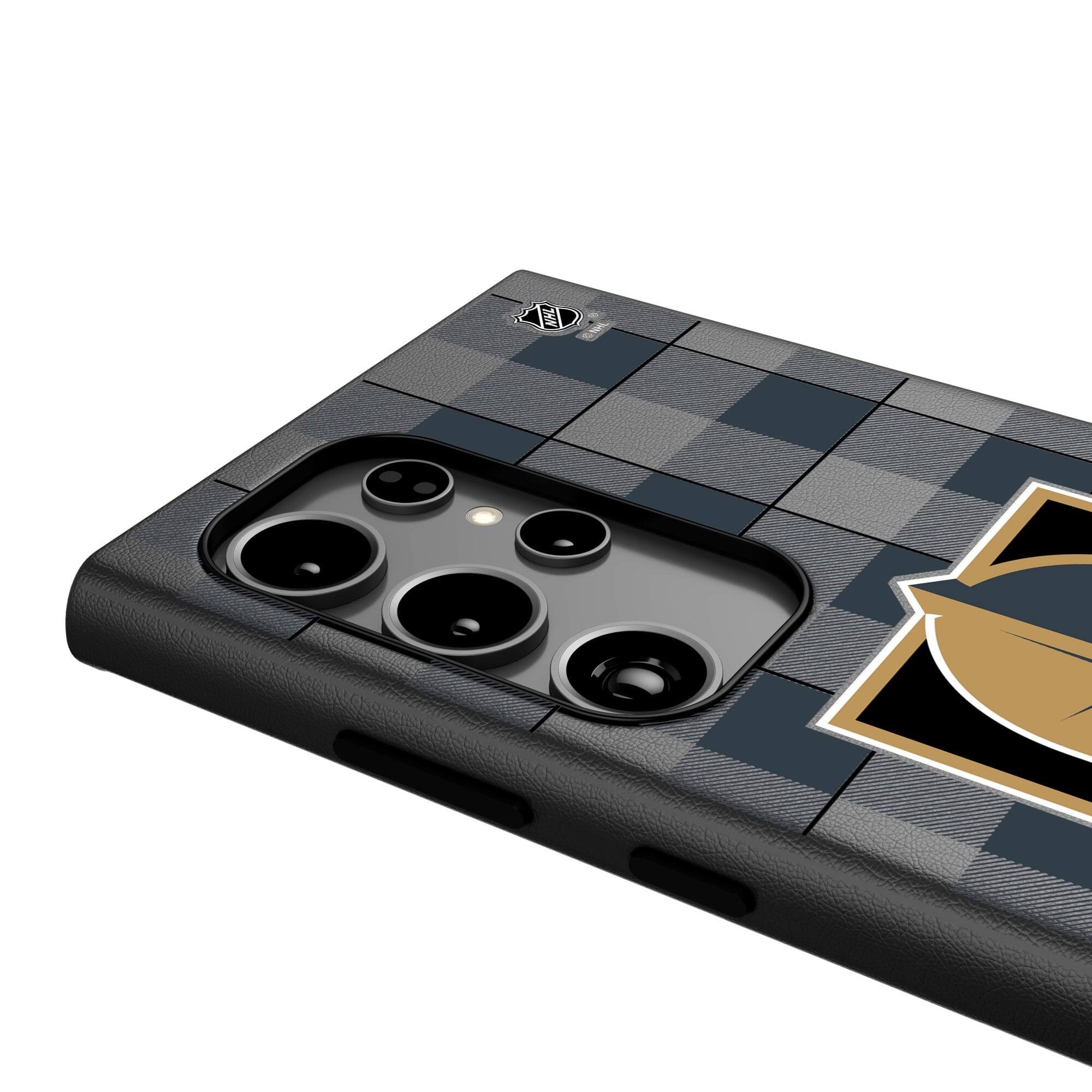 Alt View 3. Keyscaper - Vegas Golden Knights Plaid Galaxy Magnetic Bump Case - S24 Ultra - Black.