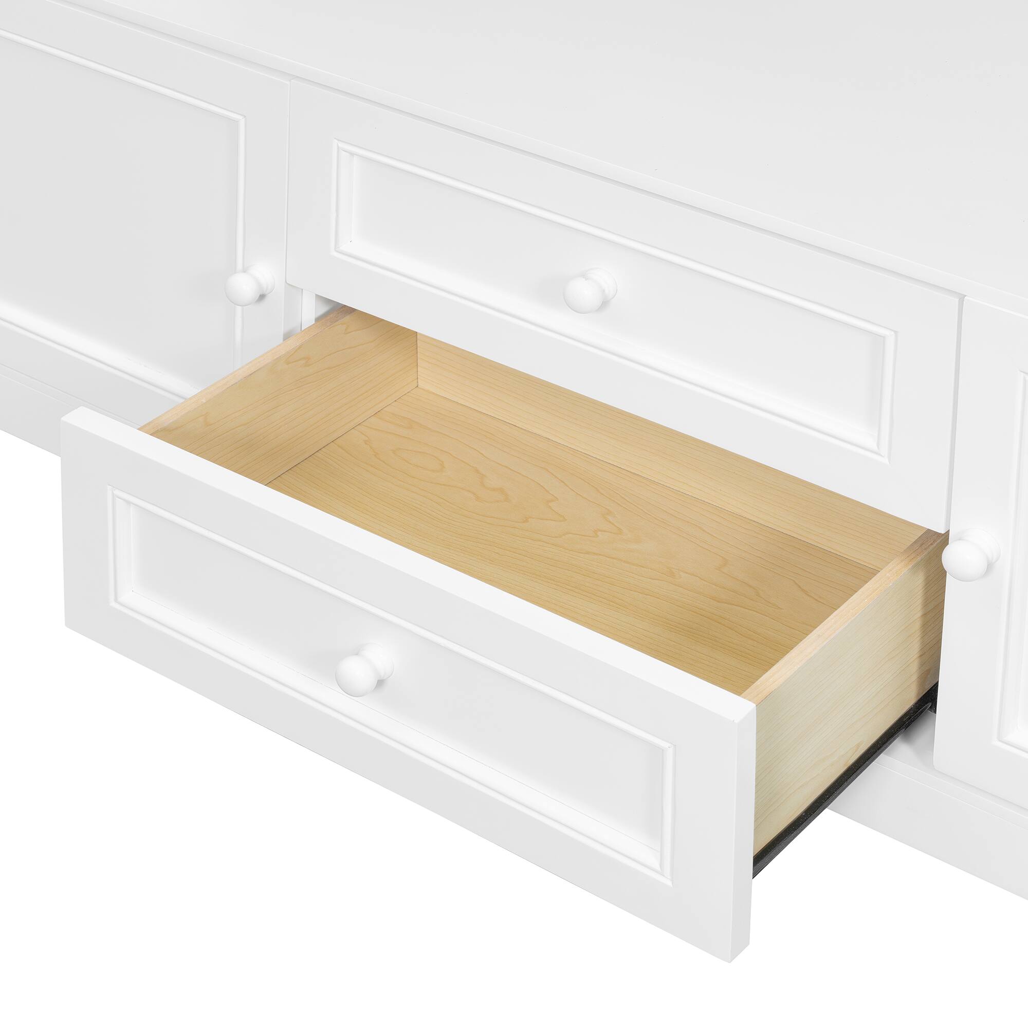 Alt View 2. Anysun - Twin Size Wooden Murphy Bed with TV Stand, 2 Drawers, Shelves, and Cabinets - White.