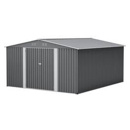 Mondawe - 12×14 ft Outdoor Metal Storage Shed with Lockable Double Doors - Gray