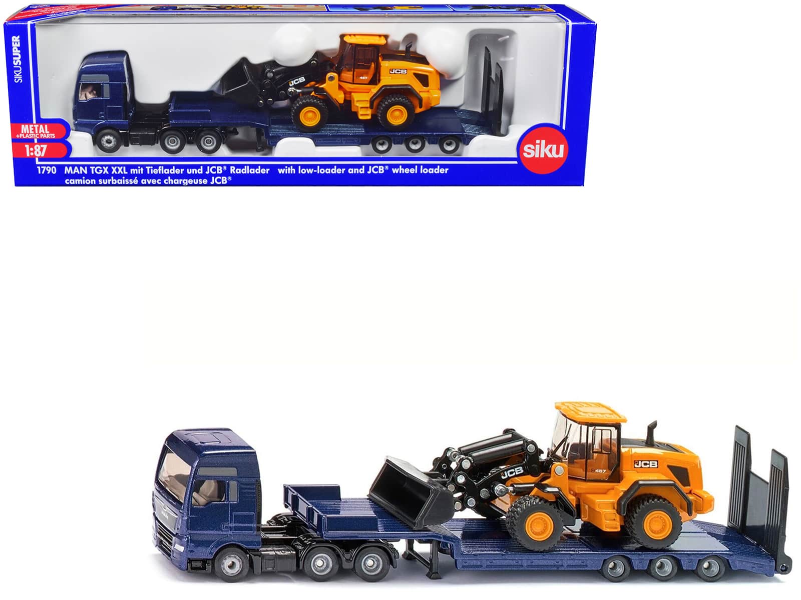 MAN Truck Blue Metallic with Low Loader Trailer and JCB 457 Wheel Loader Yellow 1/87 (HO) Diecast Model by Siku price history on PriceWatchPro