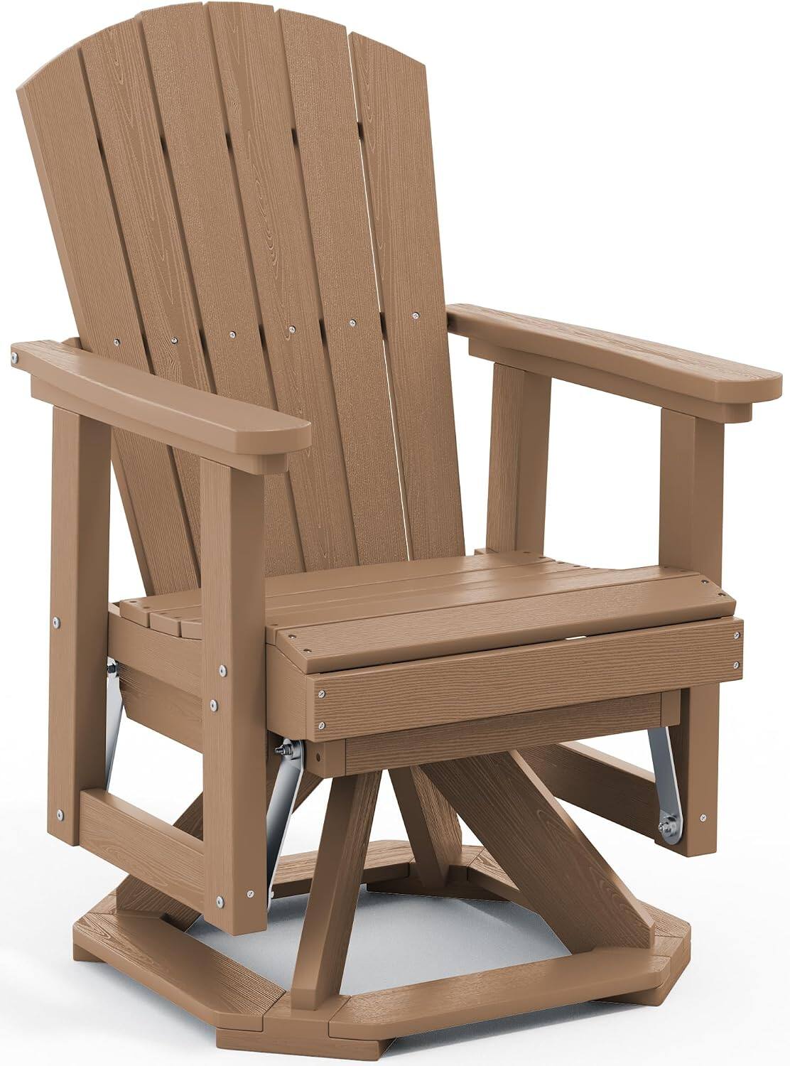 Front. SERWALL - HDPE Outdoor Swivel Glider 360-degree Wood-like All-weather Patio Rocking Chair - Brown.
