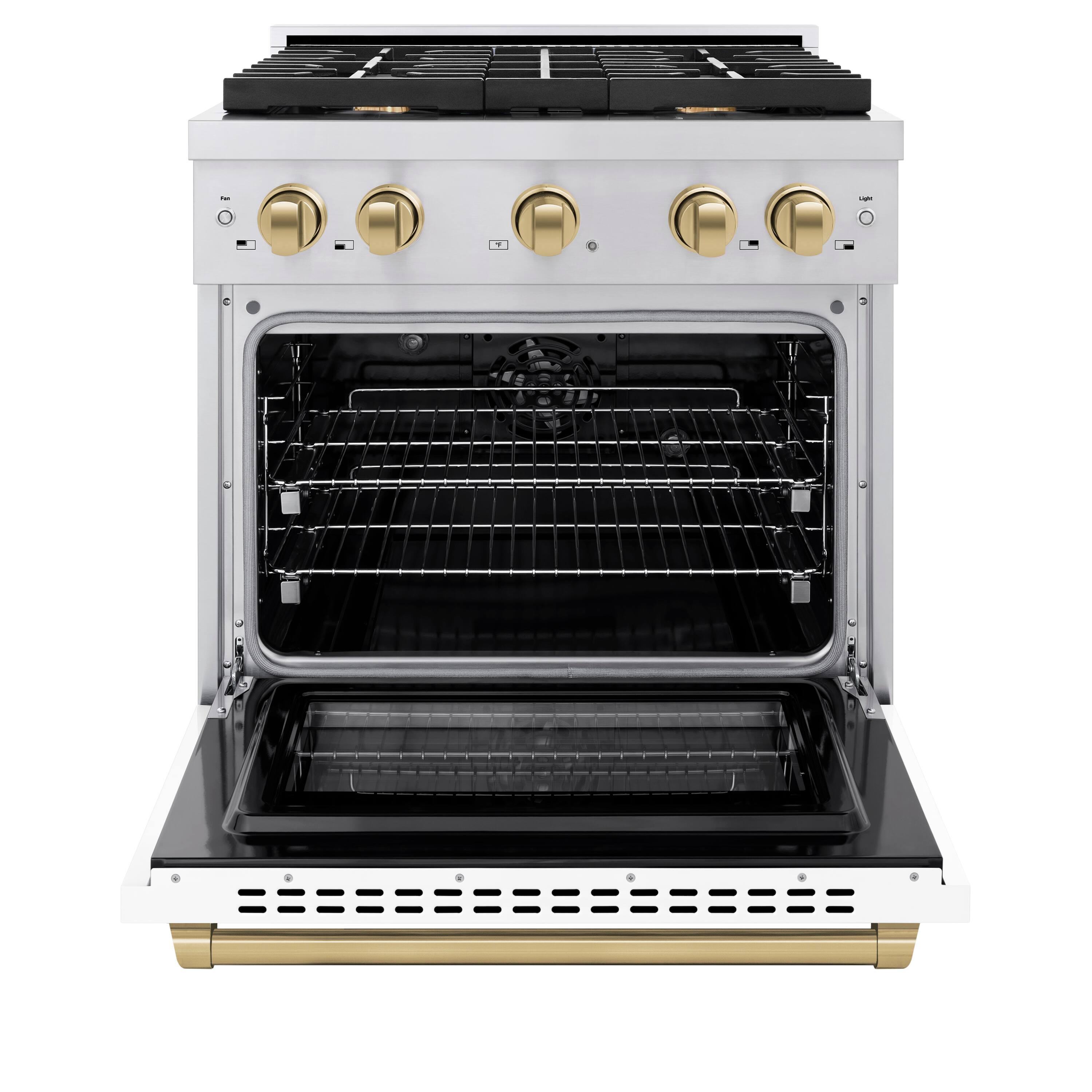 Angle. ZLINE - ZLINE Autograph 30" Paramount Dual Fuel Range with Bronze Accents (SDRZ-WM-30-CB) - White.