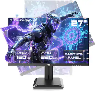 Titan-army - P2712V 27" Dual Mode Gaming Monitor, 4K 160Hz/FHD 320Hz, Fast IPS, 95% DCI-P3, HDR400, Adaptive Sync, VESA, Adjustable - Black