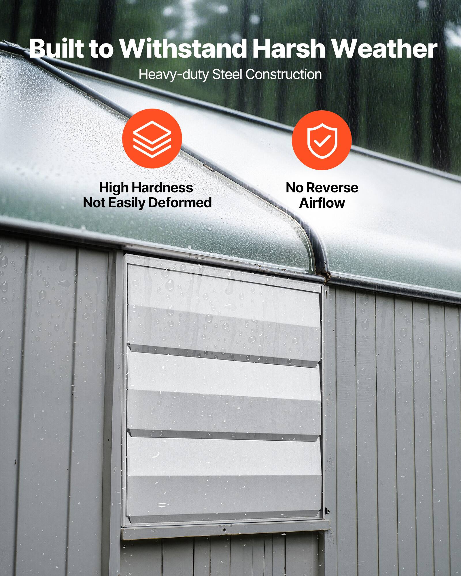 Built to Withstand Harsh Weather  
Heavy-duty Steel Construction  
High Hardness  
Not Easily Deformed  
No Reverse Airflow