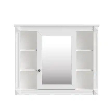 Front. Ecooso - 35x28in Bathroom Storage Cabinet with Mirror, Wall Mounted Medicine Cabinet, 6 Open Shelves - White.