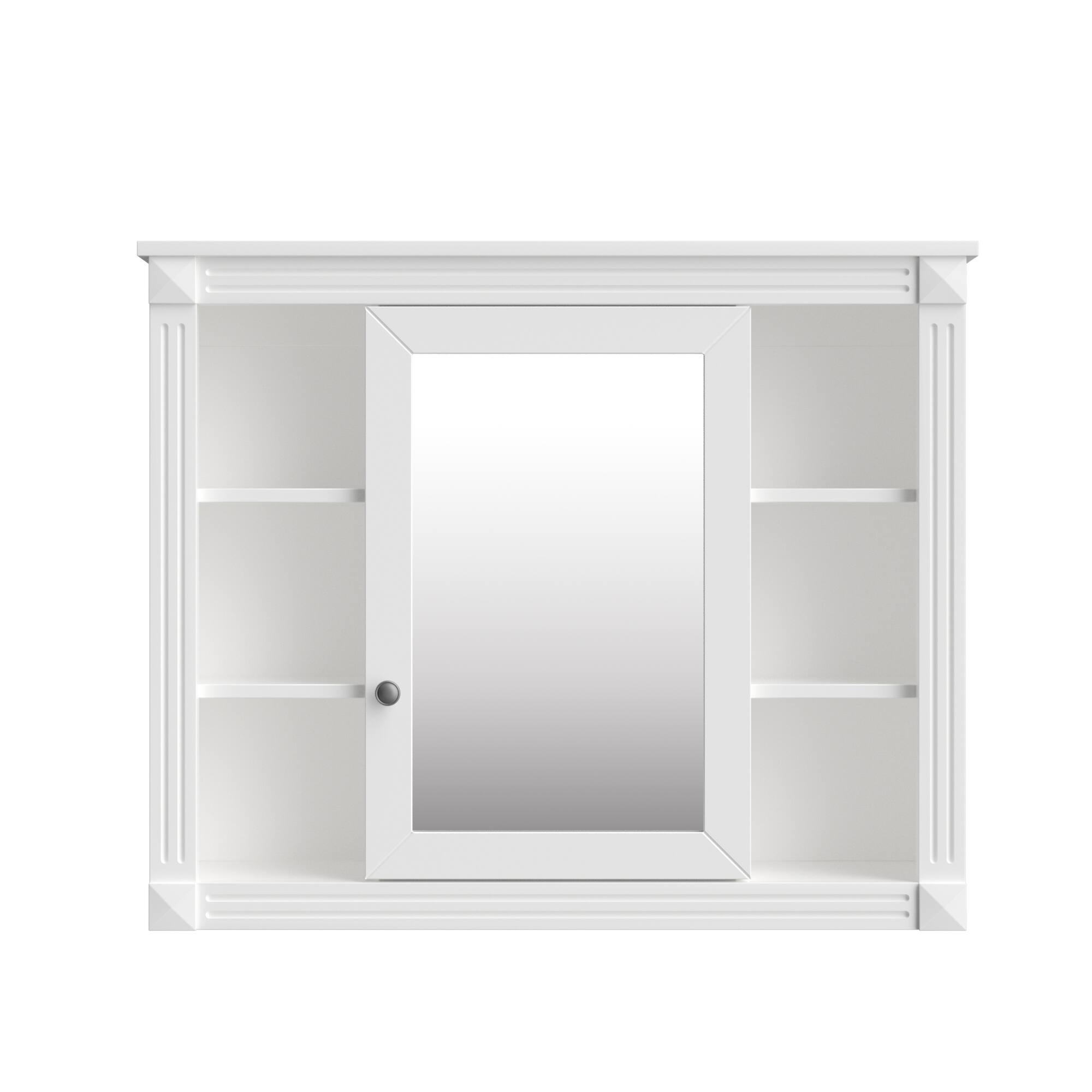 Front. Ecooso - 35x28in Bathroom Storage Cabinet with Mirror, Wall Mounted Medicine Cabinet, 6 Open Shelves - White.