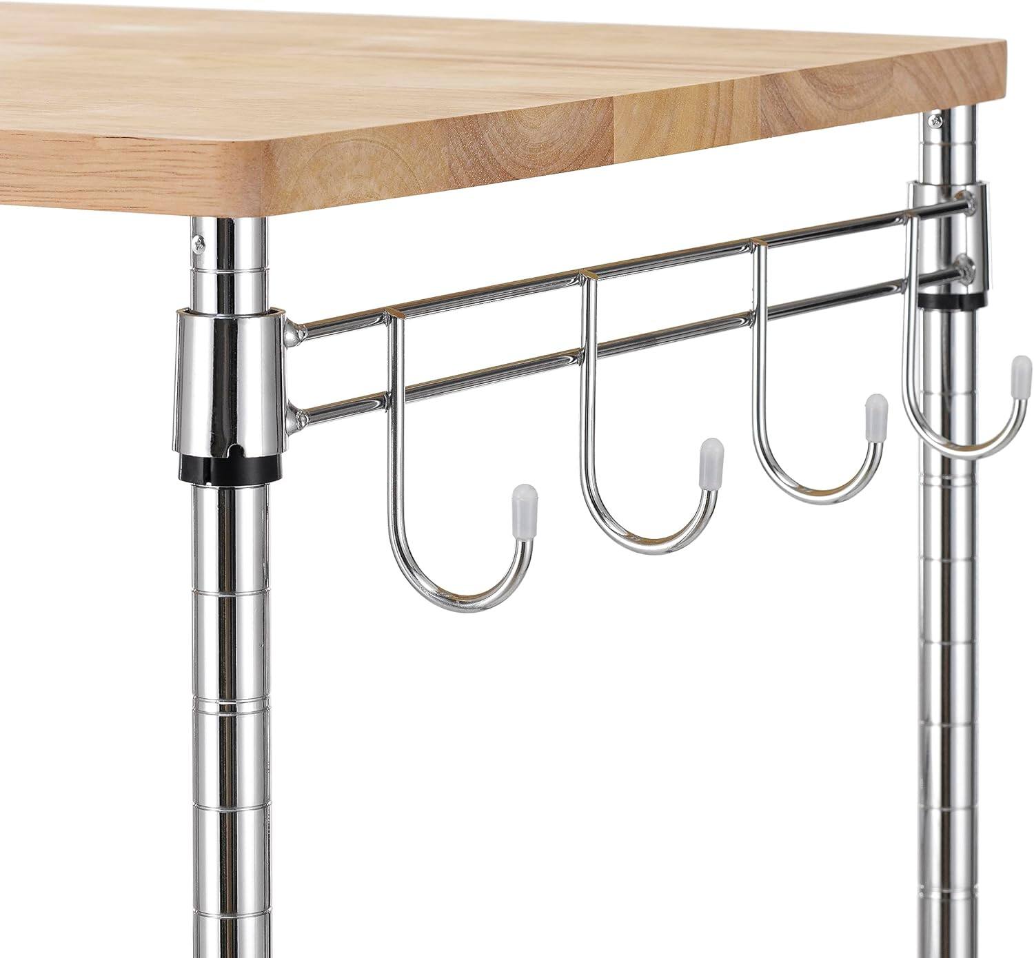 Alt View 5. Finnhomy - Finnhomy 3-Tier Rolling Kitchen Cart – 15" D x 23" W Oak Wood Top with Slider Shelf, Chrome - Chrome.