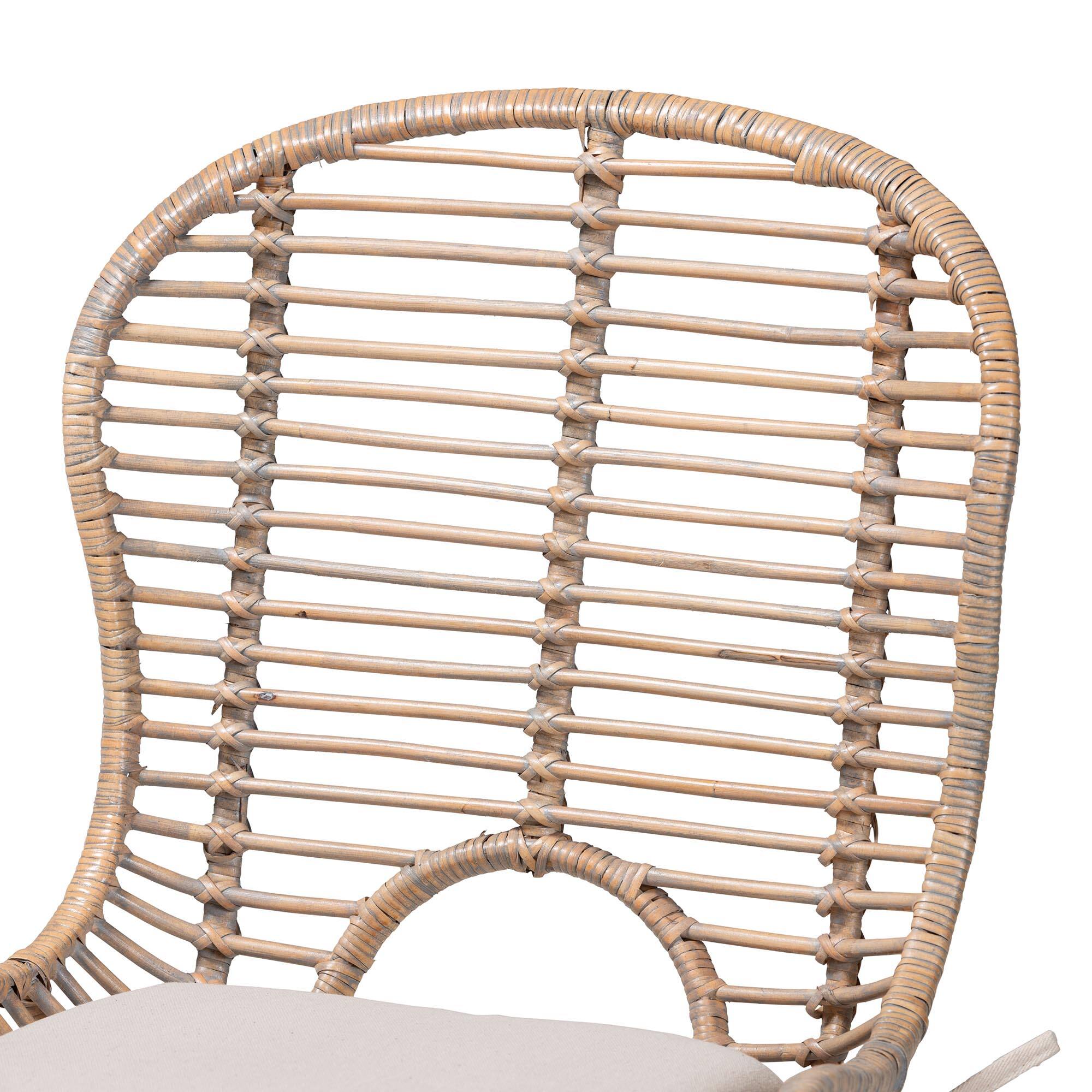 Back. bali & pari - Brenna Modern Bohemian Rattan and Metal 2-Piece Dining Chair Set - Greywash/Natural Brown/White.