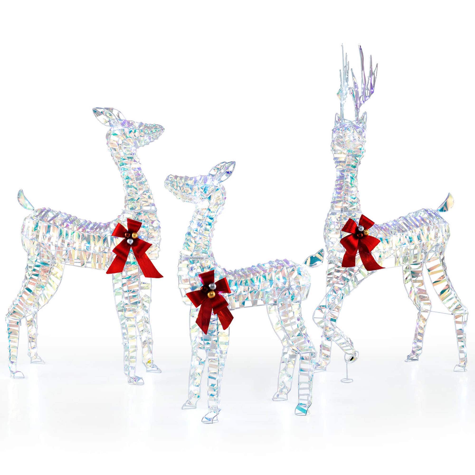 Costway - 3-Piece Large Lighted Christmas Reindeer Family with LED Lights & Bows Buck - White price history on PriceWatchPro