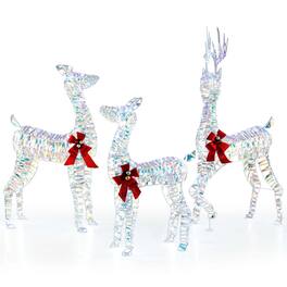 Costway - 3-Piece Large Lighted Christmas Reindeer Family with LED Lights & Bows Buck - White