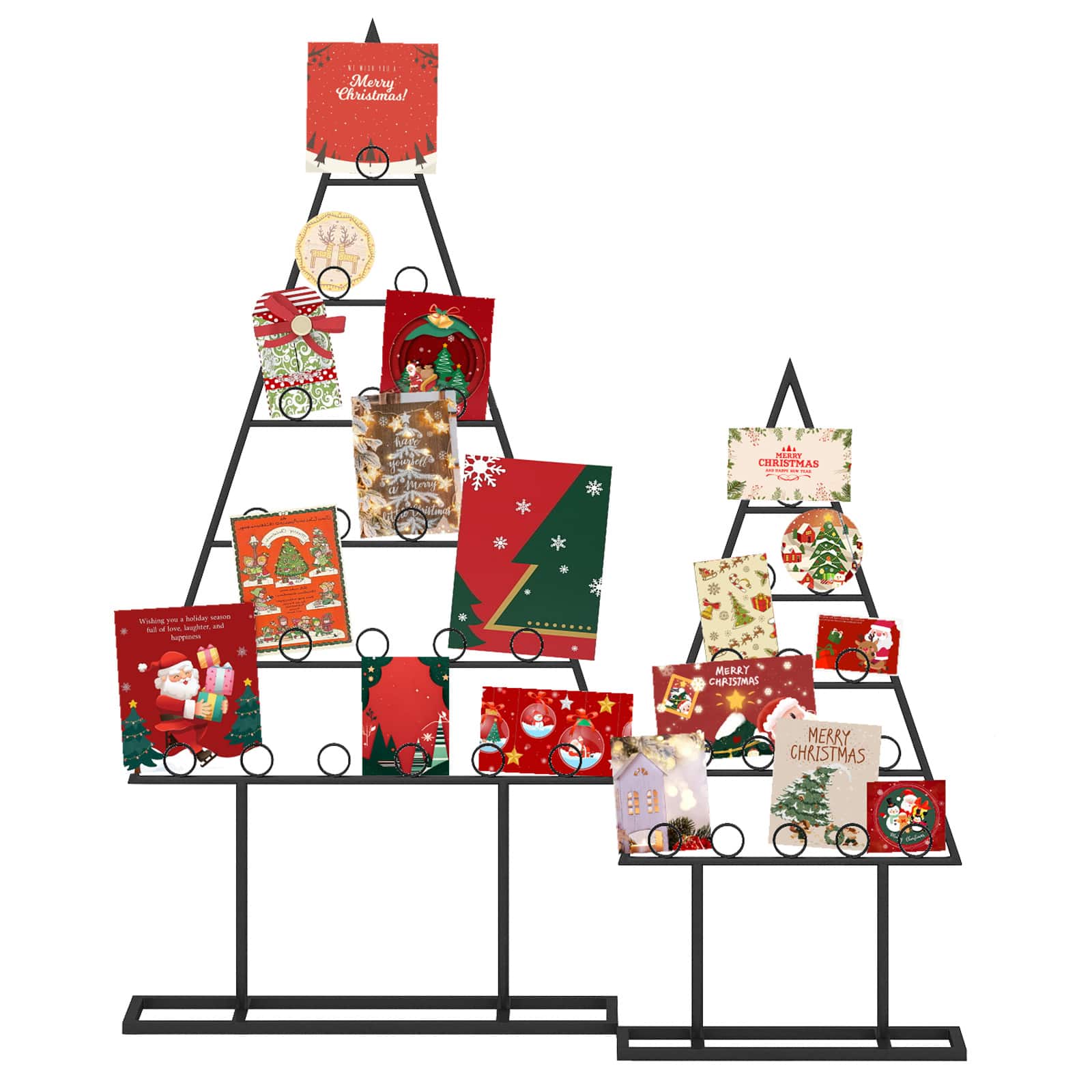 Costway - 2 Pack Christmas Tree Card Holder with 36 Round Clips Metal Hanging Rack Advent Calendar - Black