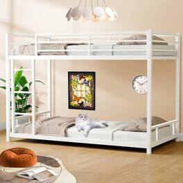 Ecooso - Metal Twin over Twin Bunk Bed/ Heavy-duty Sturdy Metal/ Noise Reduced/ Safety Guardrail/No Box Spring Needed - White