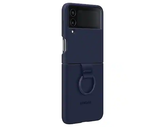 Front. Samsung - Samsung Silicone Cover With Ring for Samsung Galaxy Z Flip4 | Color: Navy - Navy.