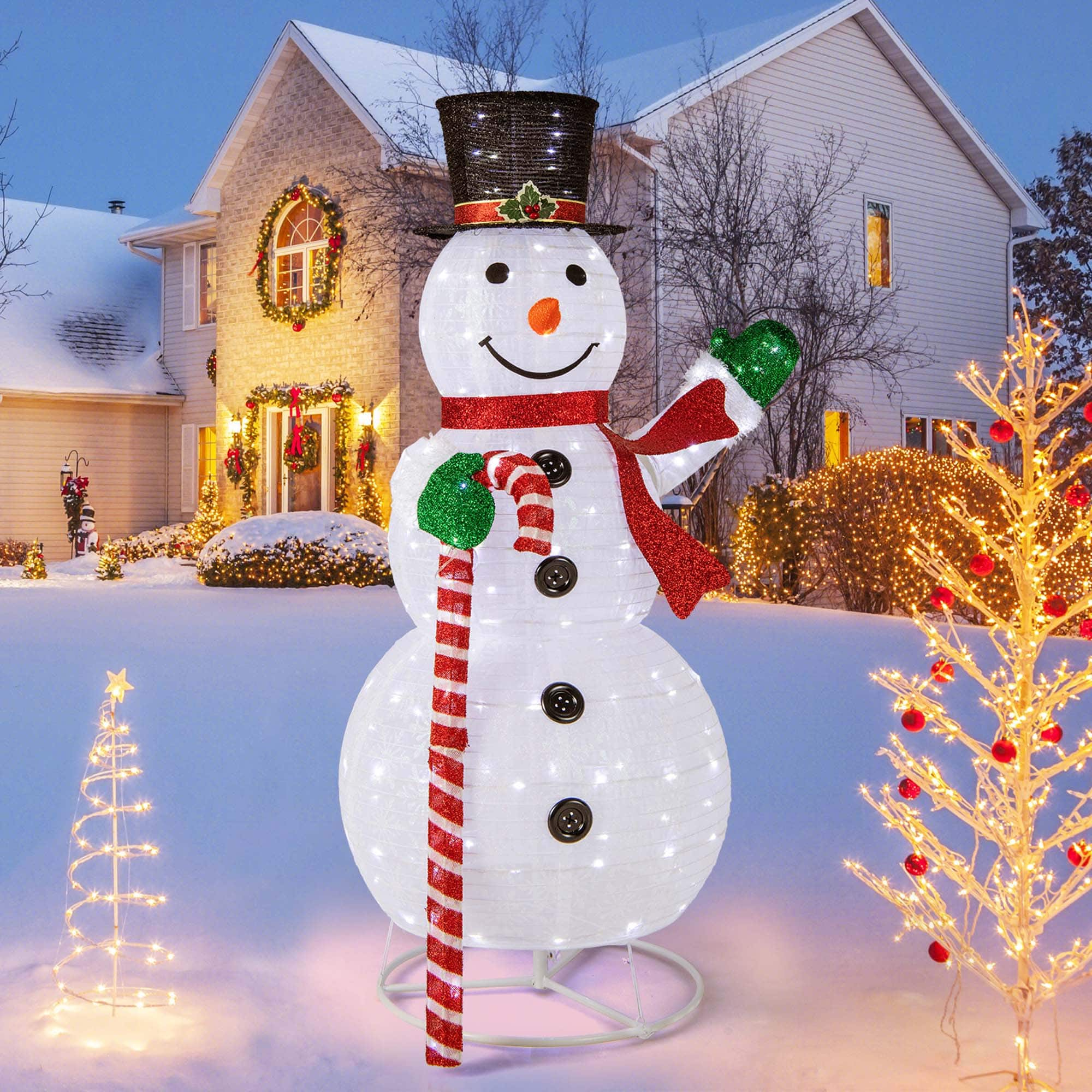 Front. Costway - 5 FT Pre-lit Christmas Snowman Pop-up Holiday Decoration with 180 LED Lights - White.