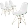 Front. LeisureMod - Cresco 4-Pieces Modern Acrylic Dining Chair with Ergonomic Seat and Gold Eiffel Base for Indoor Outdoor - White Green.