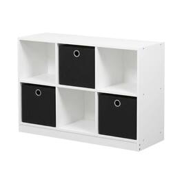 FurniFact - 3x2 Bookcase with Storage Bins for Organizing and Display - White/Black