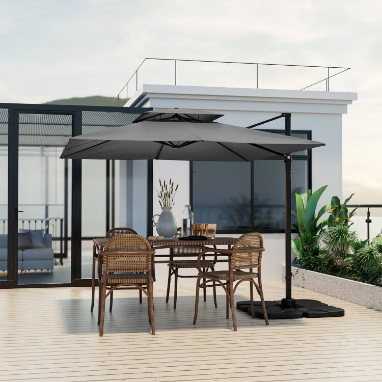 Left. Mondawe - 9.5 Feet Cantilever Patio Umbrella with 360° Rotation and Double Top - Gray.