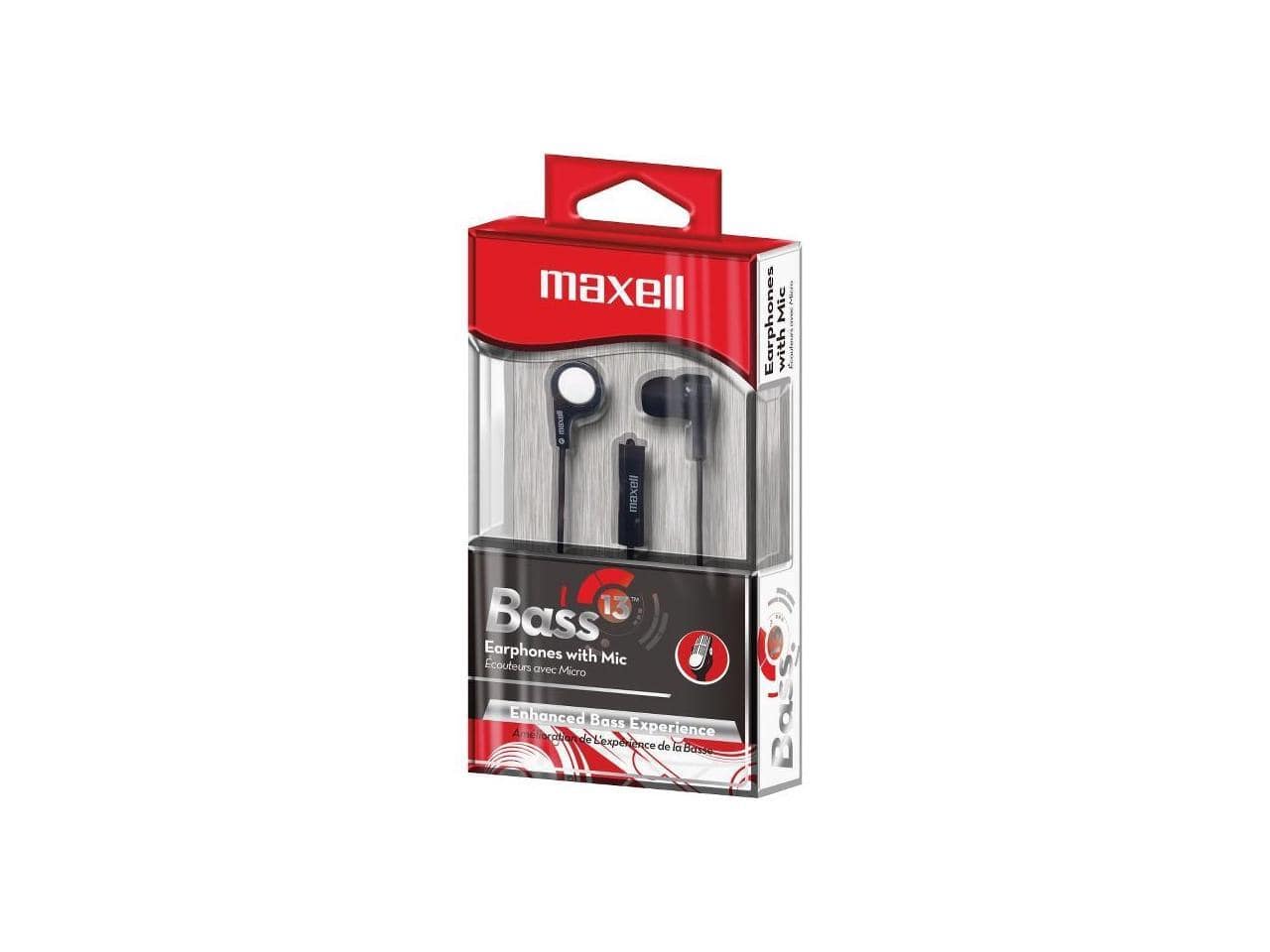 Maxell - B-13 Bass Earbuds/Headphones with Microphone, 52" Cord 199621 - Black