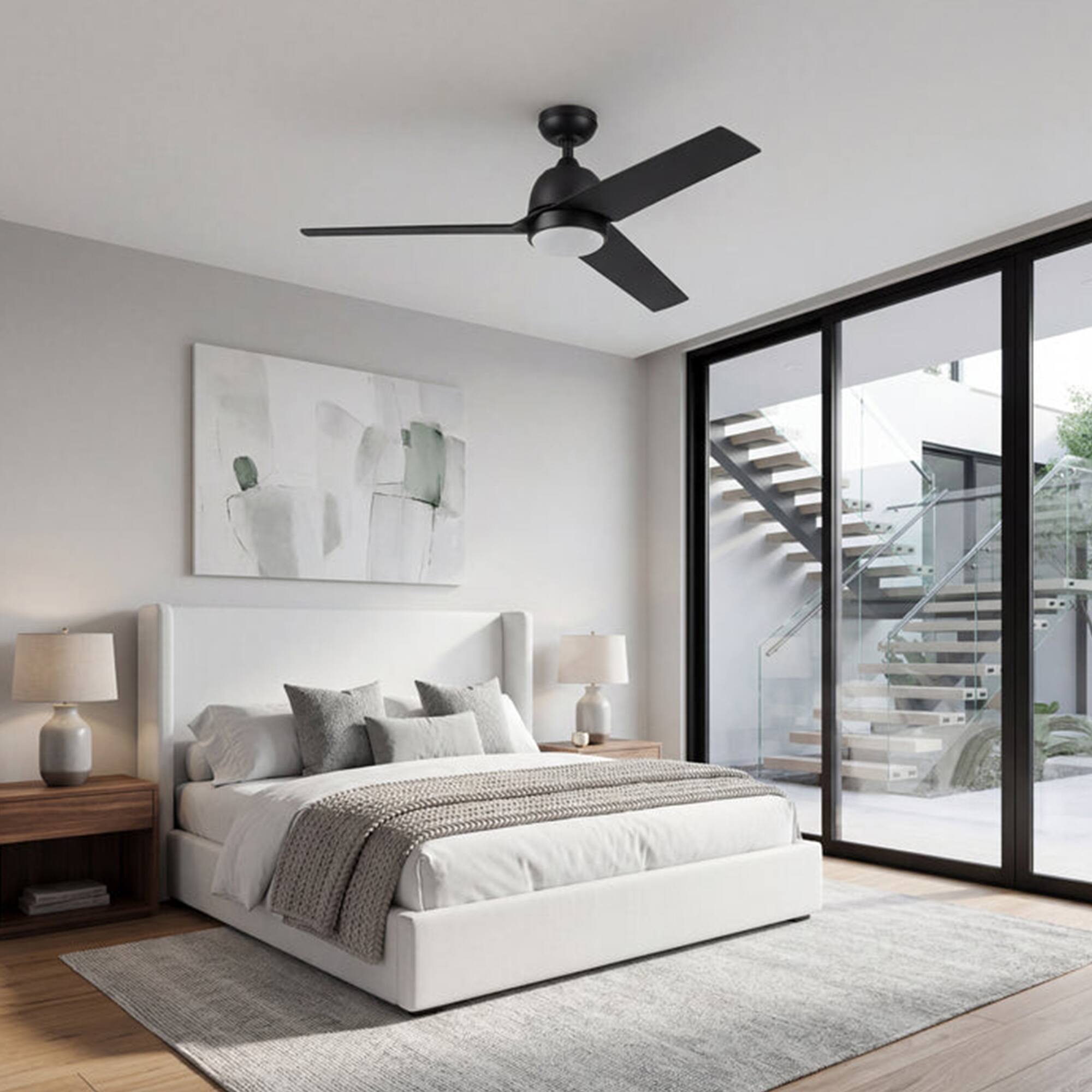 Alt View 8. MULE - Mule Selana 52 Inch Damp-Rated Ceiling Fan with LED Light, Remote, Matte Black - Matte Black.
