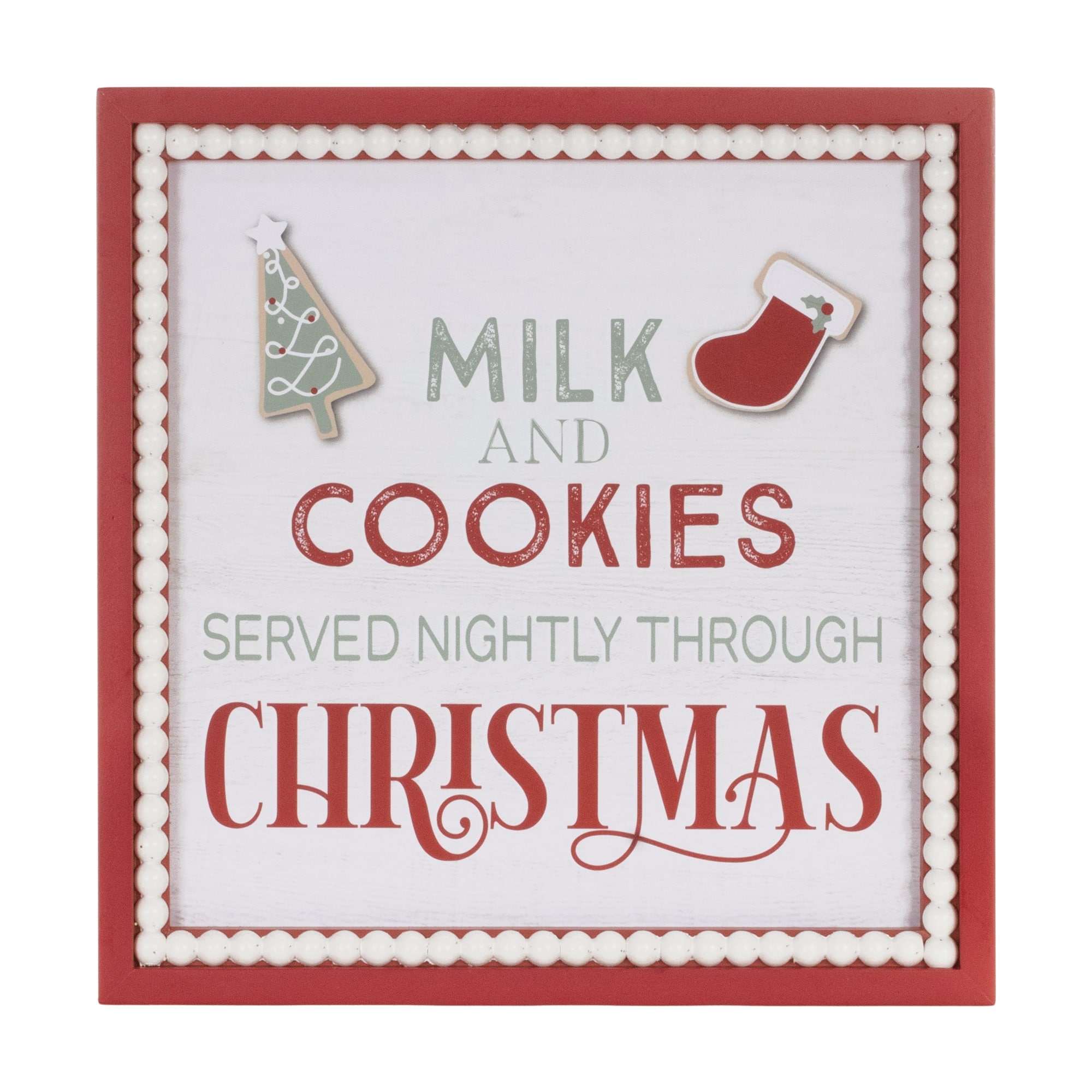 BreeBe - Framed Milk and Cookies Wall Sign 15"SQ - Red, White, Green