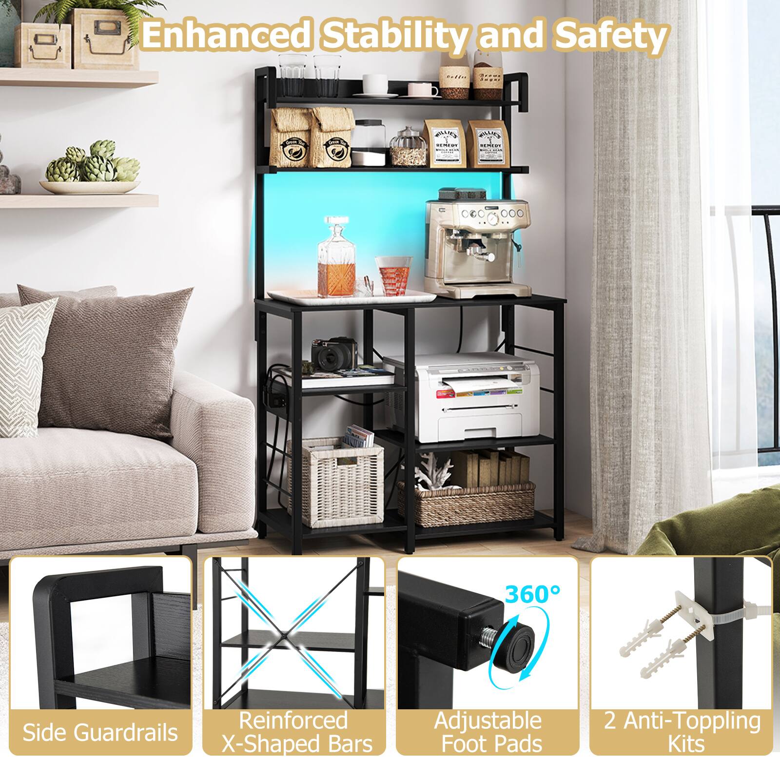 Enhanced Stability and Safety

- Side Guardrails
- Reinforced X-Shaped Bars
- Adjustable Foot Pads (360°)
- 2 Anti-Topping Kits