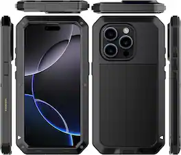 Gravity Ridge - for iPhone 17 Pro Max Metal Case 360 Full Body Protective Cover with Silicone Built-in Screen Aluminum Alloy Phone Case - Black