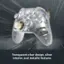 Transparent clear design, silver interior, and metallic features.