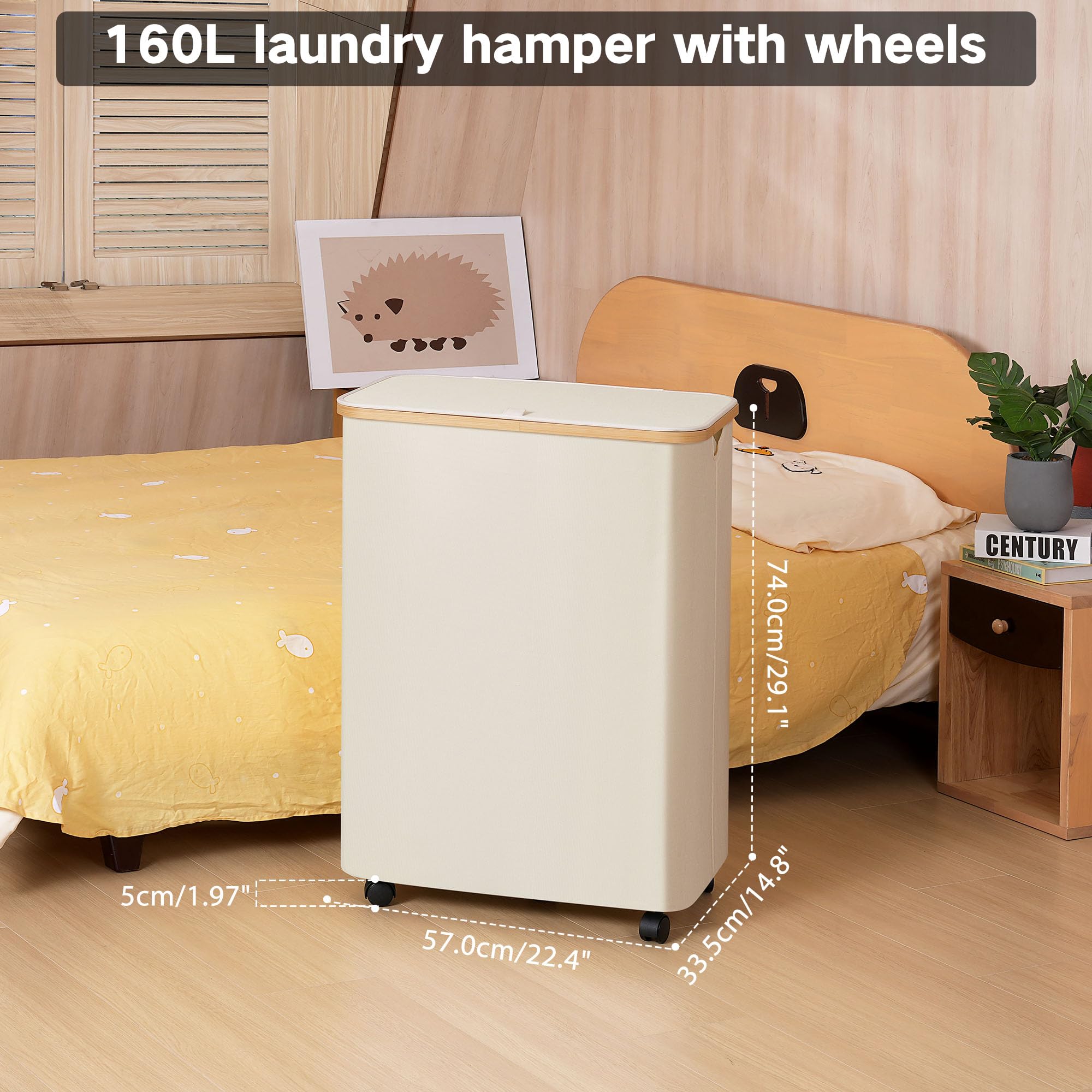 160L laundry hamper with wheels

5cm/1.97"  
57.0cm/22.4"  
33.5cm/14.8"  
74.0cm/29.1"
