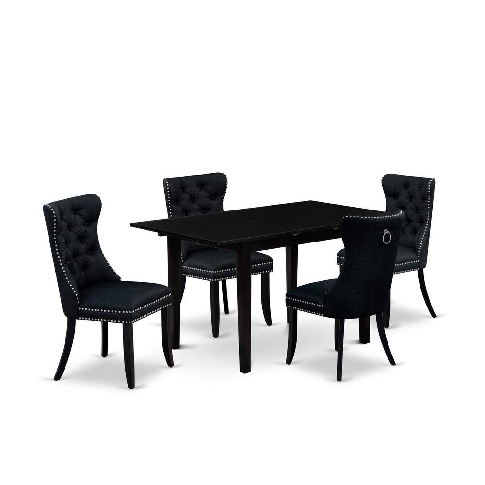 Angle. East West Furniture - 5 Piece Dining Table Set Contains a Rectangle Wooden Table with Butterfly Leaf - Black.
