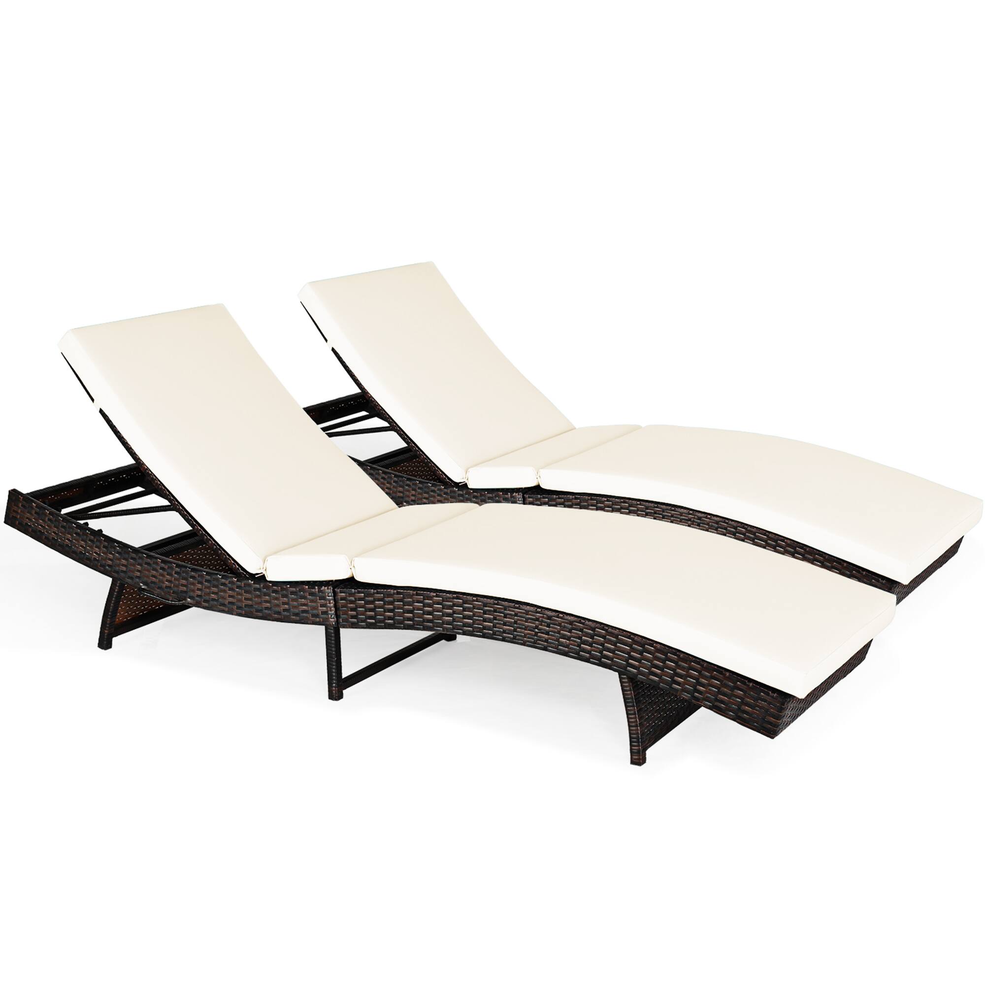 Alt View 1. Gymax - Gymax Set of 2 Foldable Patio Rattan Chaise Lounge Chair w/5 Back Positions White Cushion - White.