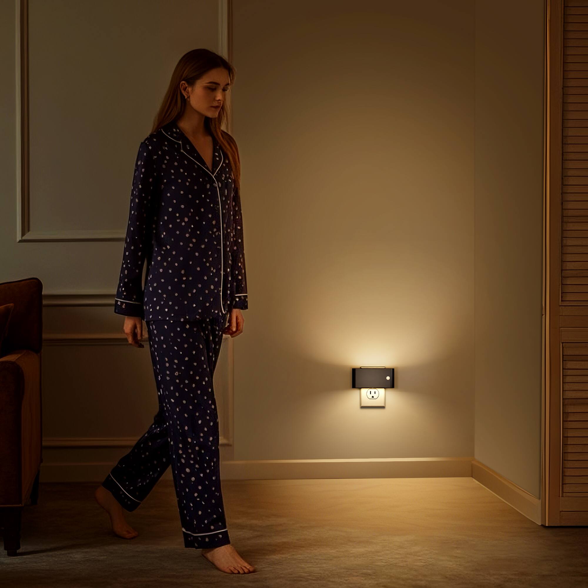 Alt View 4. Jandcase - JANDCASE 2-Pack 1W Plug-in Motion Sensor Night Light, 3000K Warm Glow, Up/Down Light,ON/OFF/AUTO - Black.