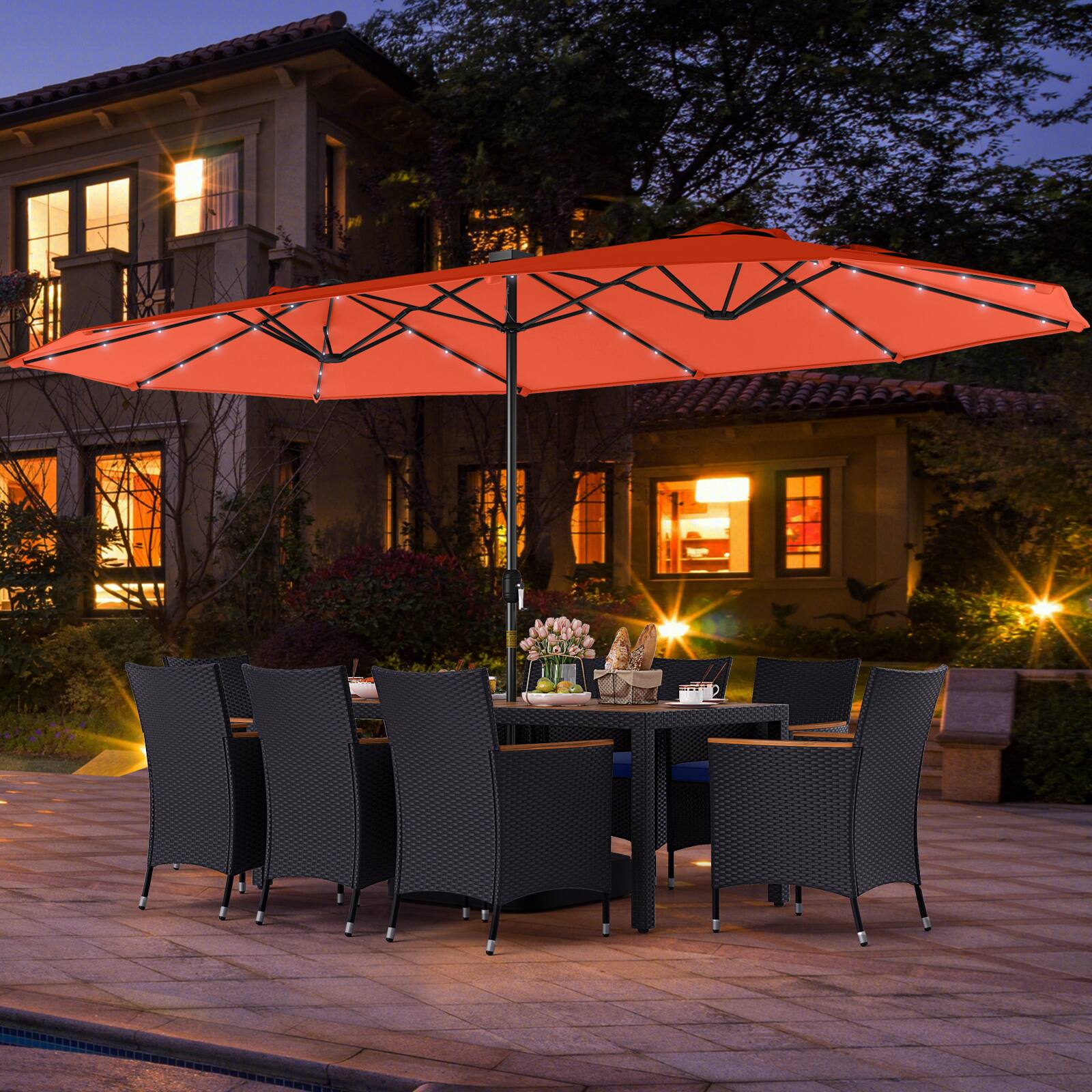 Alt View 3. Gymax - Gymax 11 PCS Patio Dining Set w/ 15ft Double-Sided Patio Umbrella (Base Included) Orange - Orange.