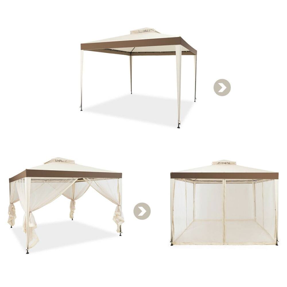 Back. Kadyn - Canopy Gazebo Tent Shelter Garden Lawn Patio with Mosquito Netting-Beige, Outdoor Gazebo Wedding Party Tent Canopy Tent.