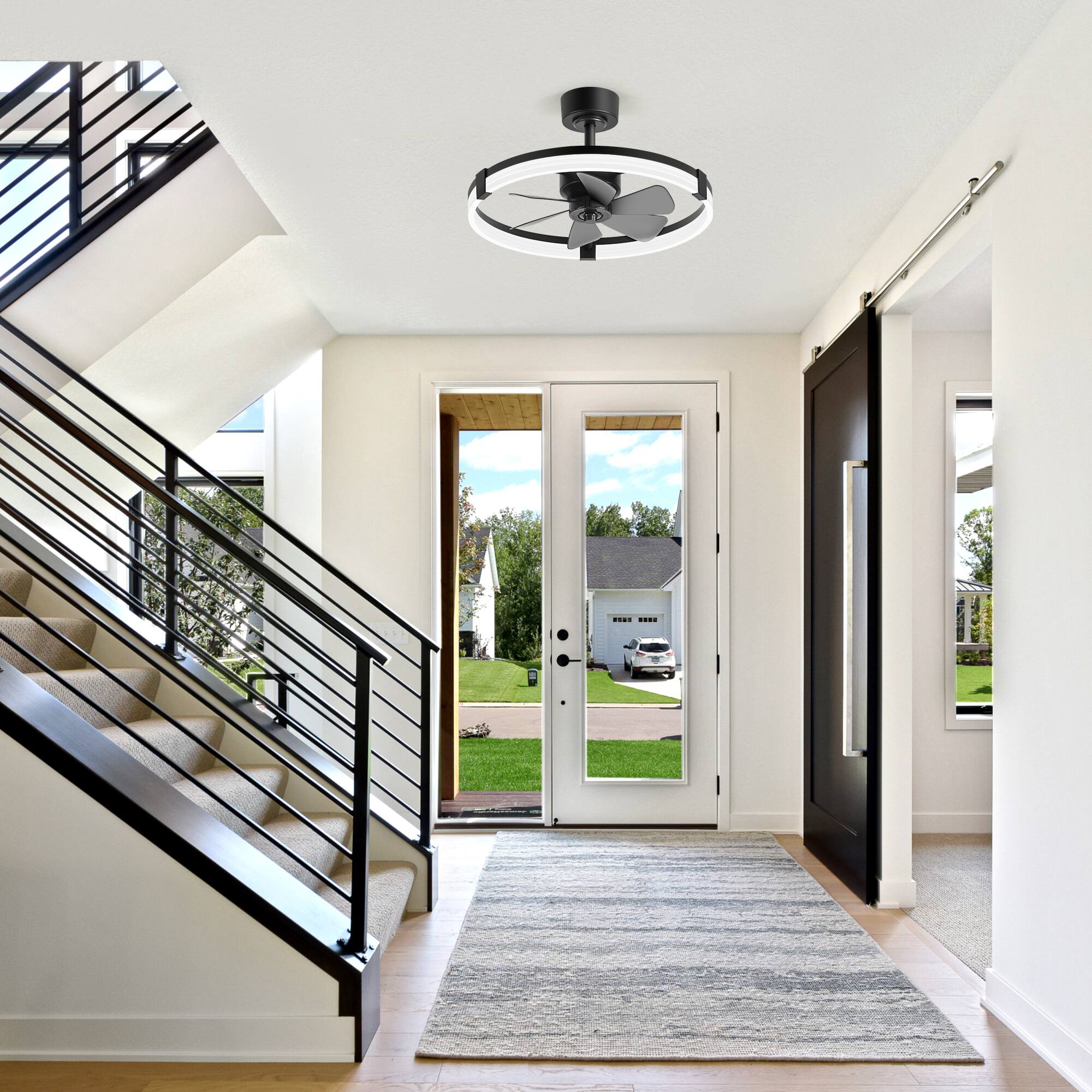 Alt View 7. Breezary - 23-Inch Detachable Enclosed Ceiling Fan with LED Light, Remote, Reversible DC Motor, 6 Blades & Dimmable Lighting - Black and Slate Blue.