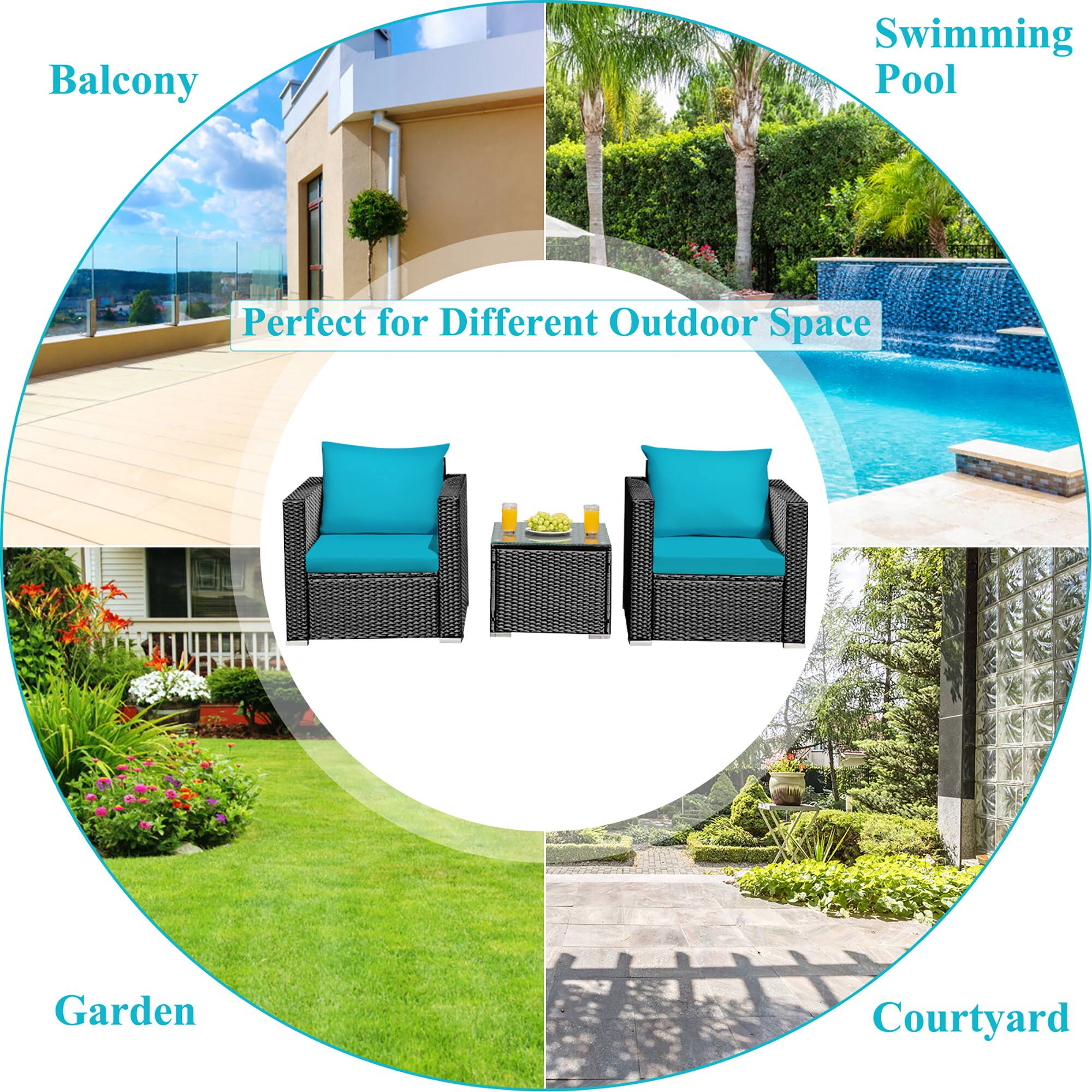 Perfect for Different Outdoor Space: Balcony, Swimming Pool, Garden, Courtyard