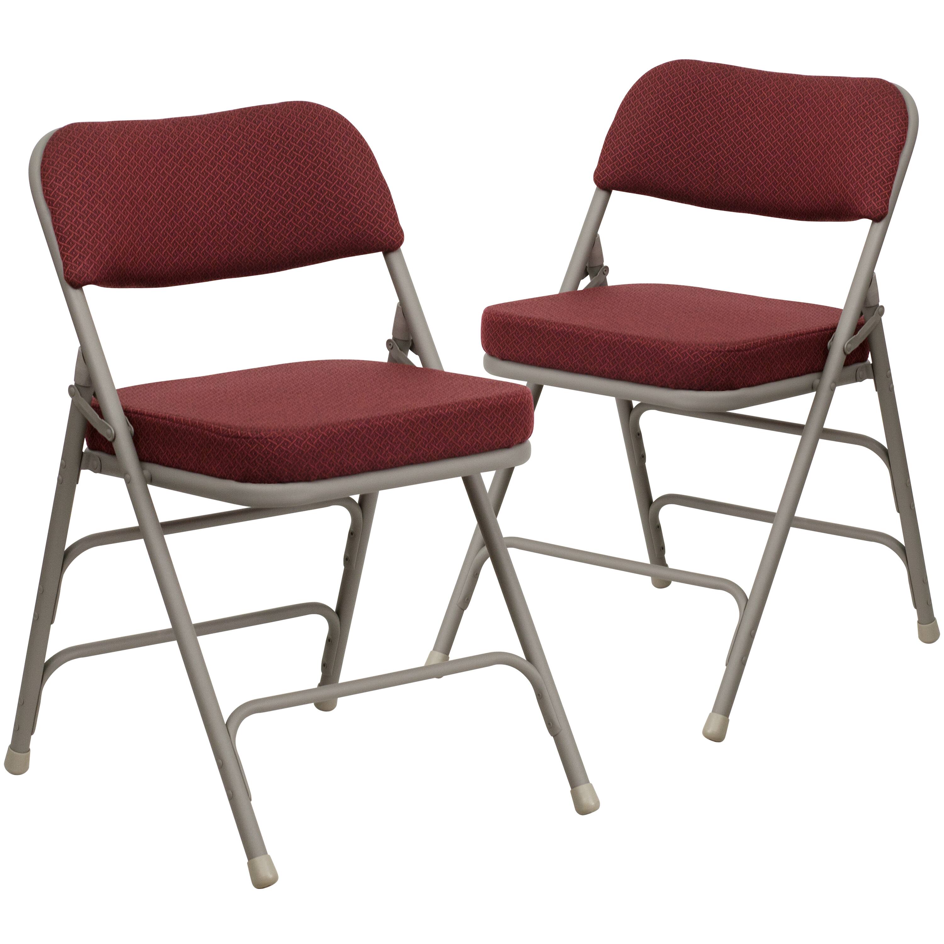 Emma + Oliver - 2 Pack Home & Office Portable Party Events Fabric Padded Metal Folding Chair - Burgundy Fabric/Gray Frame