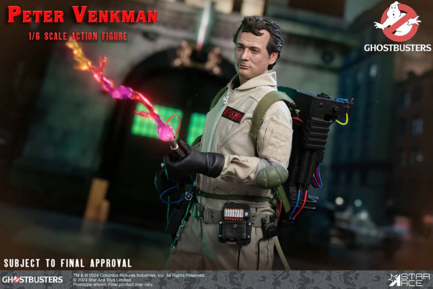Peter Venkman  
1/6 Scale Action Figure  
Ghostbusters Venkman  
Subject to Final Approval  

TM & © 2024 Columbia Pictures Industries, Inc. All Rights Reserved.  
Ghostbusters  
© 2024 Star Ace Toys Limited. Prototype shown. Final product may vary.  
STAR ACE
