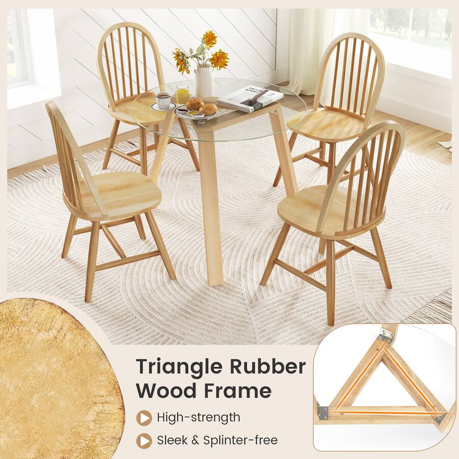 Gymax 5 PCS Dining Set for 4 Round Table w/ 4 Chairs Solid Rubber Wood ...