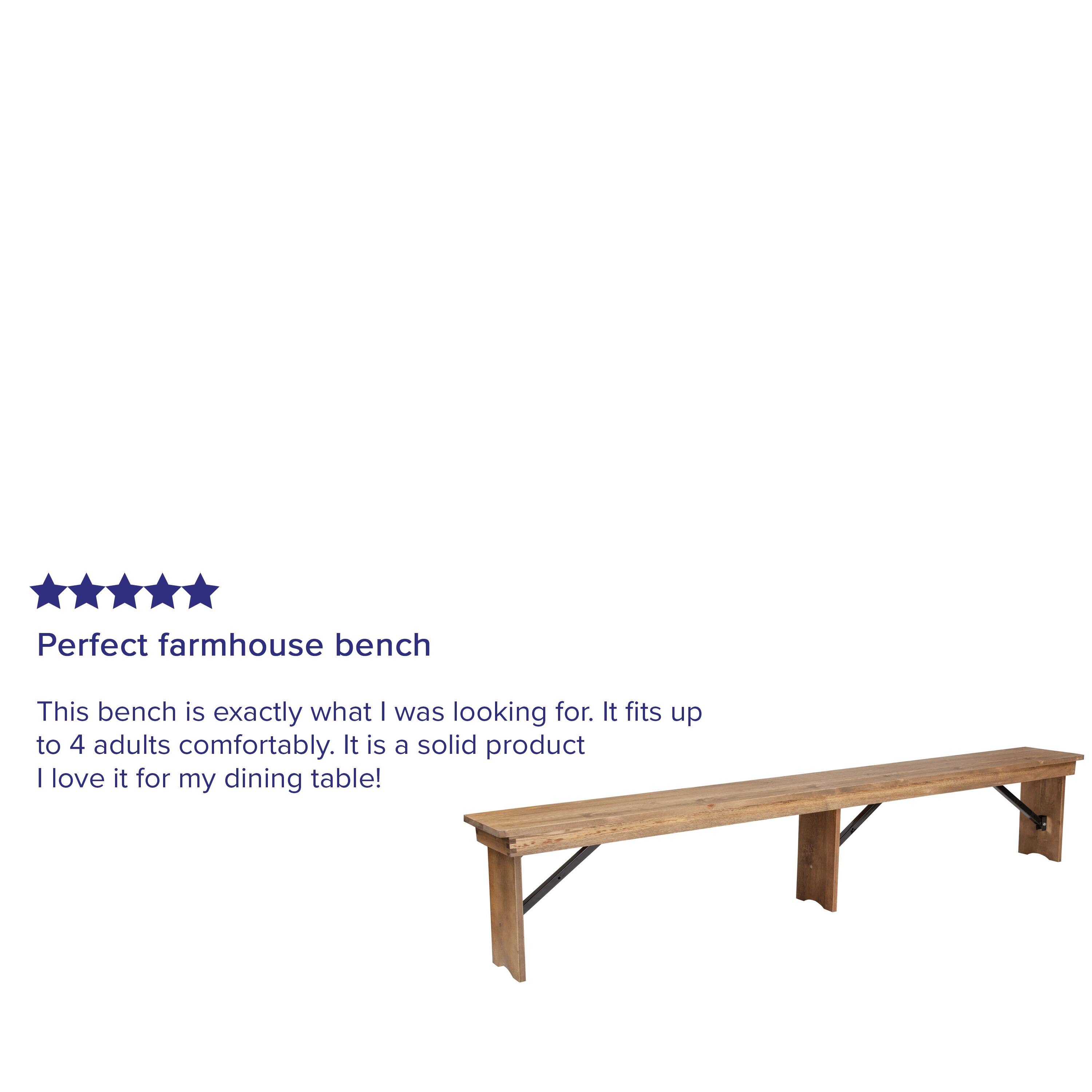 Perfect farmhouse bench

This bench is exactly what I was looking for. It fits up to 4 adults comfortably. It is a solid product. I love it for my dining table!