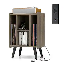 Sugift - Vinyl Record Storage Turntable Stand with 4 Open Shelves - Gray