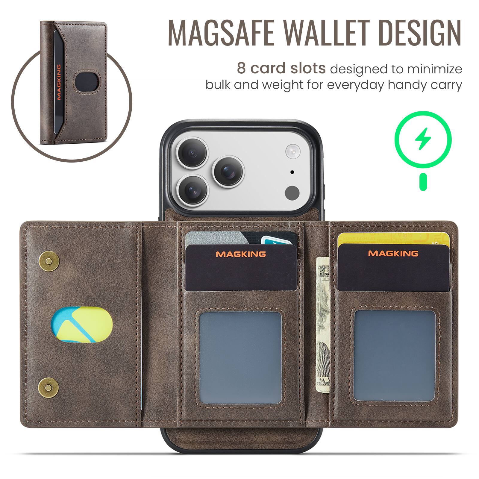 MAGSAFE WALLET DESIGN  
8 card slots designed to minimize bulk and weight for everyday handy carry  
NETHERLANDS  
MAGKING