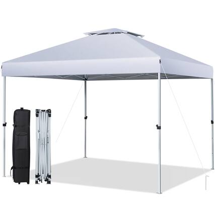 Front. Kadyn - 2-Tier 10 x 10 Feet Pop-up Canopy Tent with Wheeled Carry Bag-White, Outdoor Gazebo Wedding Party Tent Canopy Tent.