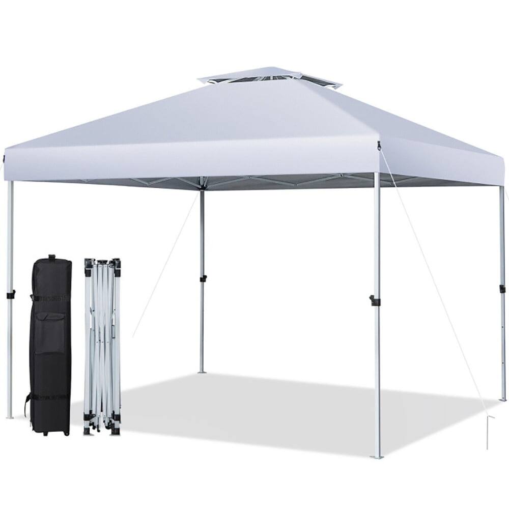 Front. Kadyn - 2-Tier 10 x 10 Feet Pop-up Canopy Tent with Wheeled Carry Bag-White, Outdoor Gazebo Wedding Party Tent Canopy Tent.